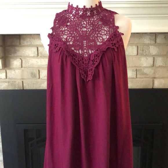 Entro Purple Lace Crest and Trim High Neck BabyDoll Dress size Small - Picture 3 of 13